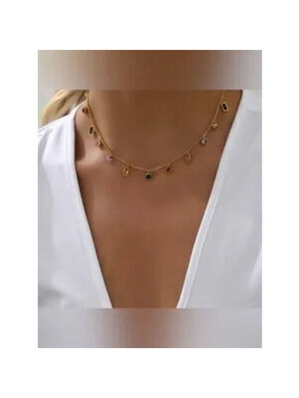 Gold Stainless Steel Multicolor Charm Necklace Dainty - Picture 2 of 3